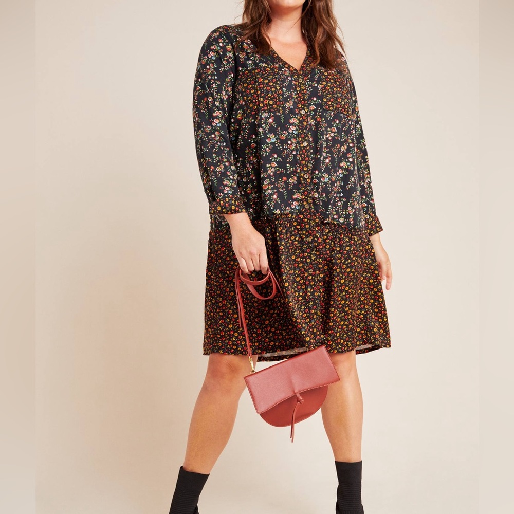 Maeve by Anthropologie Marlie Button-Front Mixed Floral Tunic Dress Size 24W